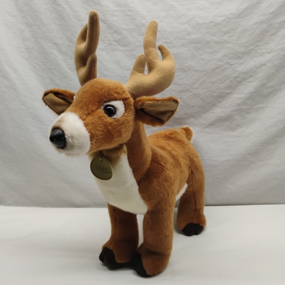 White Tailed Deer Buck Plush 14"H x 13"L Miyoni Aurora 2018 Brown NWOT Reindeer